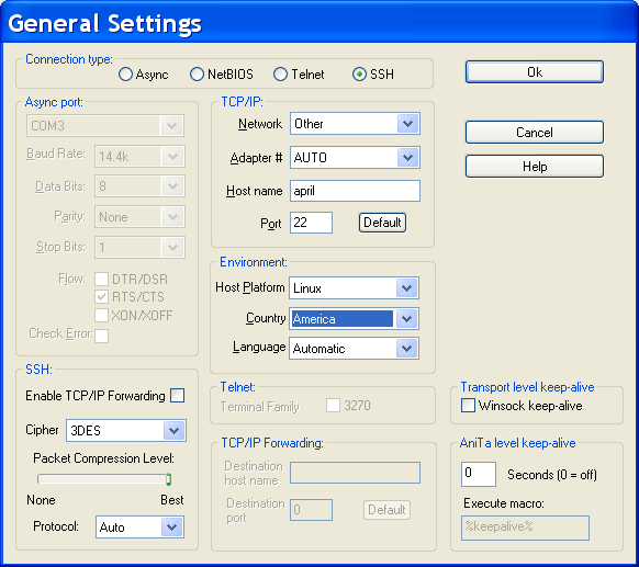 Transports: telnet, tn3270, async, ssh, netbios